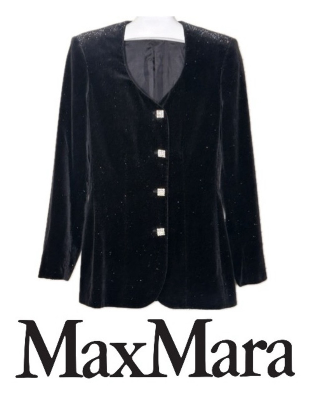 VINTAGE MaxMara Pianoforte | Black Ribbed Velvet Evening Jacket Coat Blazer